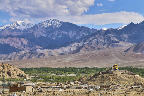 Beautiful landscape with snow capped Himalaya mountains near Leh in Ladakh, India.