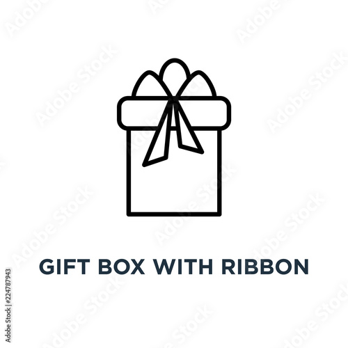 Gift box with ribbon icon. Linear Simple element illustration. G