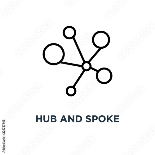 Hub and spoke icon. Linear simple element illustration. Connecti