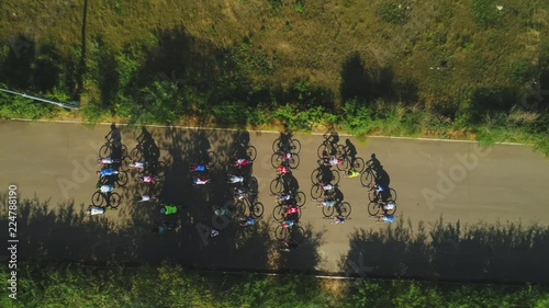 Aerial view of road cyclists and cars. Red Bull Trans-Siberian Extreme 4k
