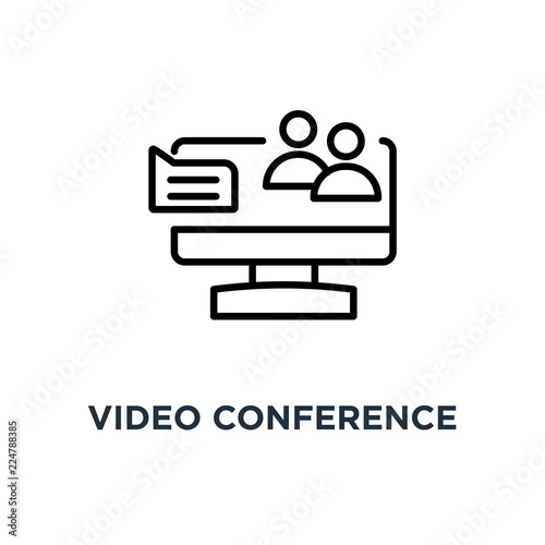Video conference icon. Linear simple element illustration. Monit