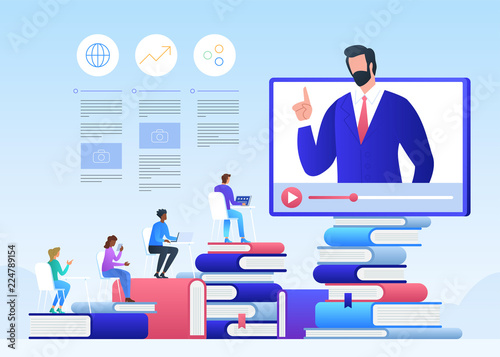 Online education and graduation. Online teacher on computer monitor.