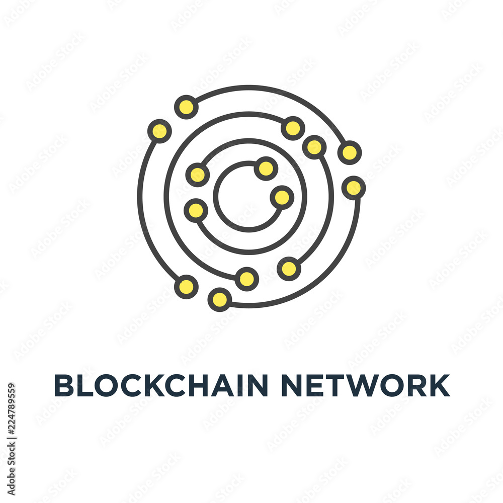 blockchain network icon. neural network, consists of round shapes and dots, outline on white, concept symbol design, big data, artificial intelligence, learning machine, cloud computing vector blockchain network icon. neural network, consists of round shapes and dots, outline on white, concept symbol design, big data, artificial intelligence, learning machine, cloud computing vector
