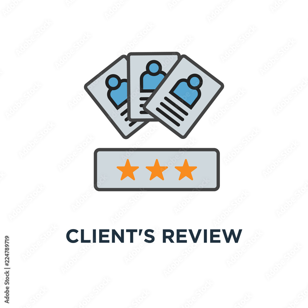 client's review icon. customer feedback concept symbol design, user's comment or satisfaction level, portraits of three people and evaluation stars below, outline, for website, mobile, apps, vector client's review icon. customer feedback concept symbol design, user's comment or satisfaction level, portraits of three people and evaluation stars below, outline, for website, mobile, apps, vector