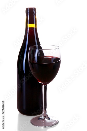 Glass Of Wine And Wine Bottle