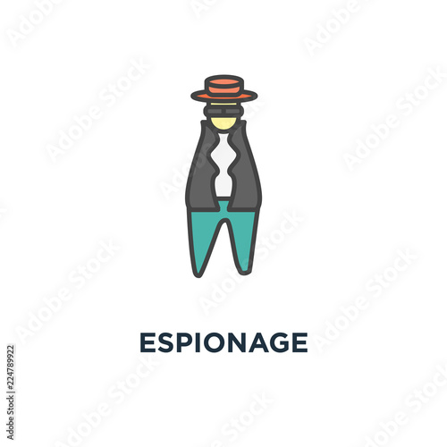 espionage icon. shadowing, spy, sleuthing, disguising, investigate, outline concept symbol design, agent, inspector, investigator, detective character in cute hat with binoculars and magnifying