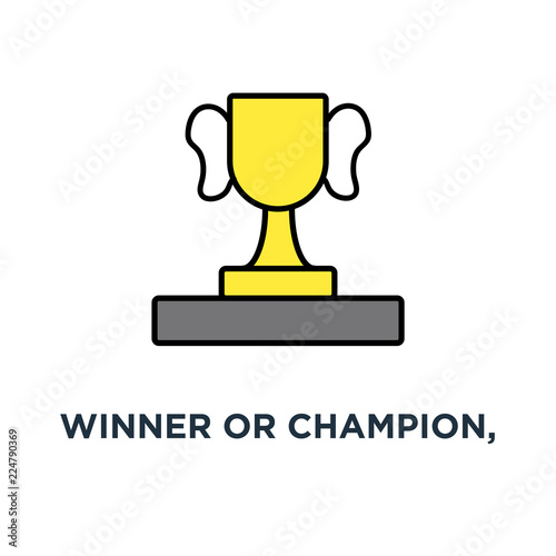 winner or champion, cup icon, premium quality of success, first place on the pedestal, outline design,, reward