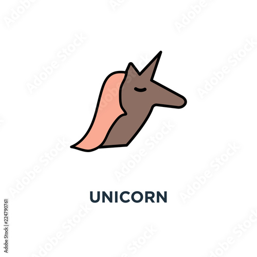 unicorn icon, symbol of mythical animal representing the statistical rarity of successful ventures, pink magic unicorn with flying stars, concept privately held startup company valued at over $1