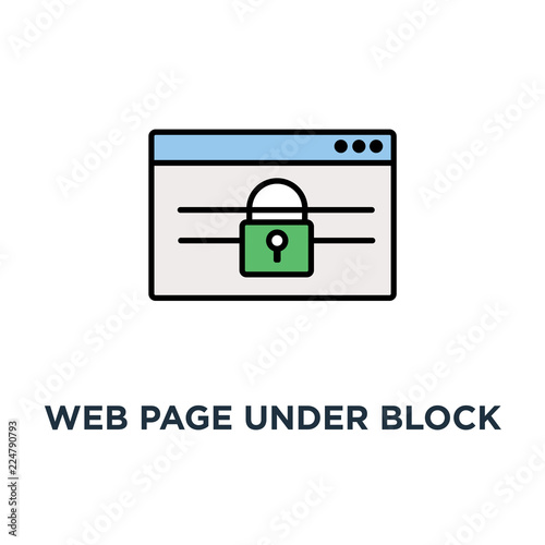 web page under block icon. website with lock, limited access, ssl connection, on white concept symbol design, secure, safety, web internet site, browser or traffic protection vector illustration