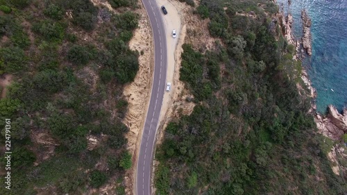 Drone descent into mountain road along the Spanish coast