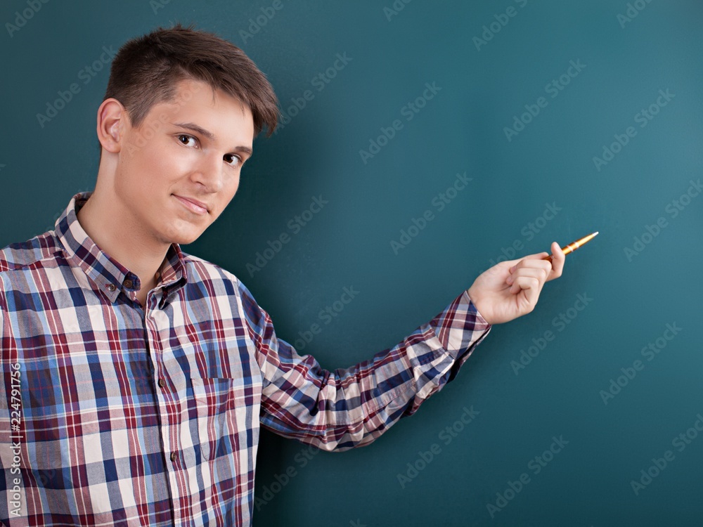 Young Man Showing a Blackboard Young Man Showing a Blackboard