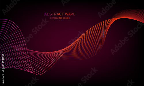 Abstract wave element for design. Digital frequency track equalizer. Stylized line art background. Colorful shiny wave with lines created using blend tool. Curved wavy line, smooth stripe. Vector.