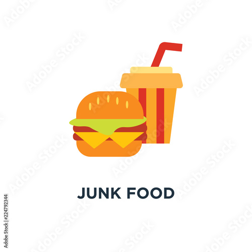 junk food icon. fast food concept symbol design, burger sandwich with soda drink vector illustration