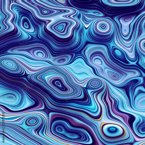 3d abstract blue wavy lines background, paint blobs and bubbles, ripple, artificial malachite marbled texture © wacomka