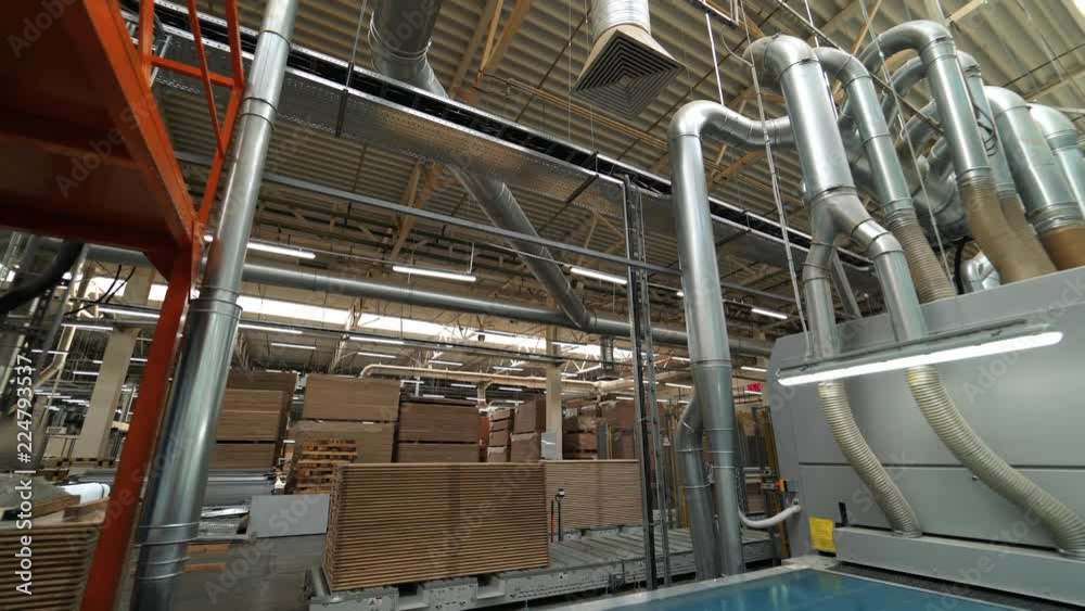 ventilation system inside the plant of the production of parquet boards. Modern technology of industry ventilation system inside the plant of the production of parquet boards. Modern technology of industry