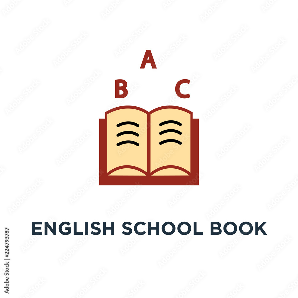 english school book icon. language learning emblem with book a b