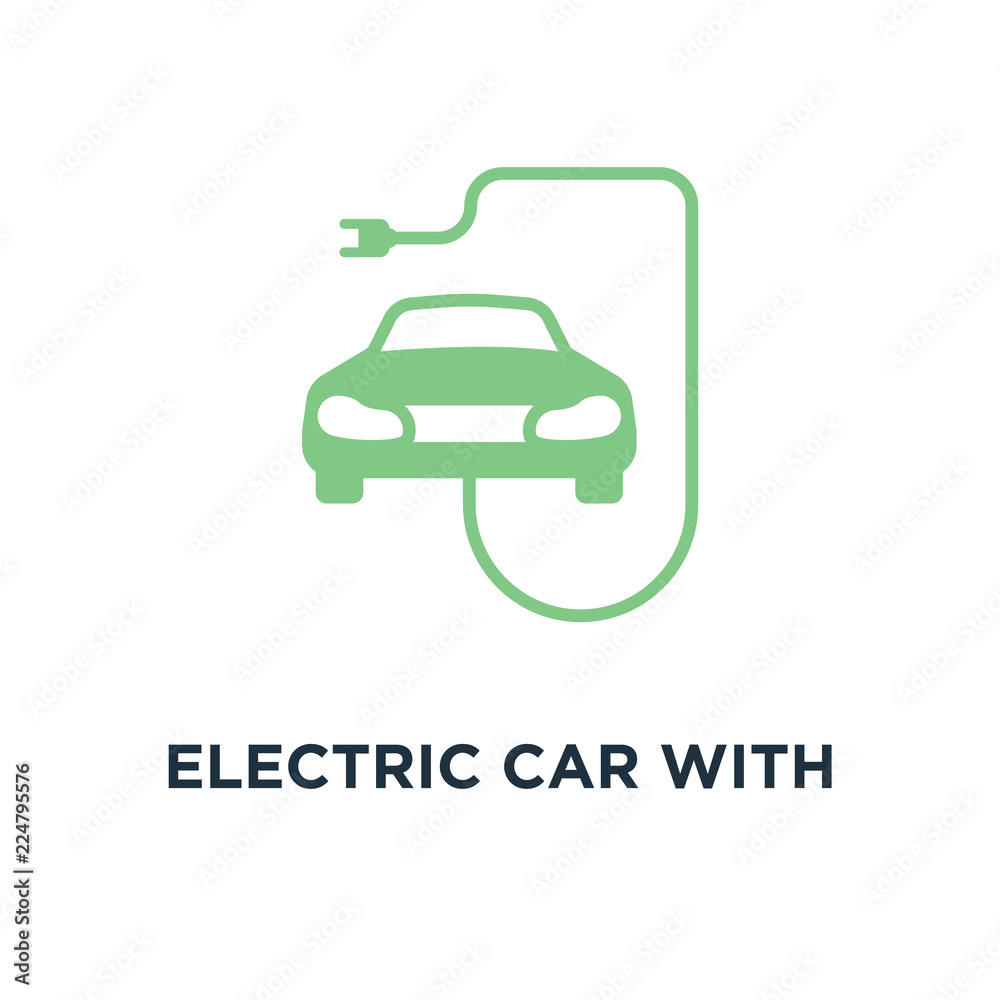 electric car with plug icon. ev concept symbol design, linear ve