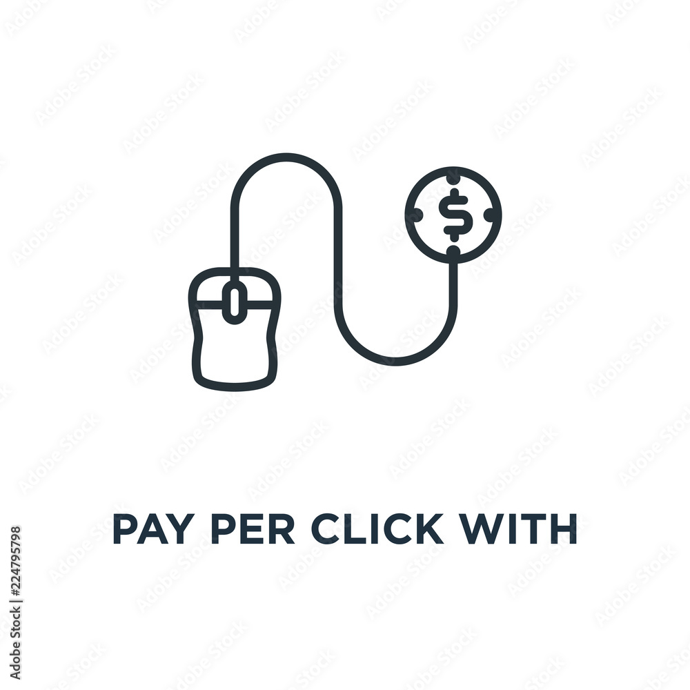 pay per click with mouse and coin icon. linear concept symbol de pay per click with mouse and coin icon. linear concept symbol de