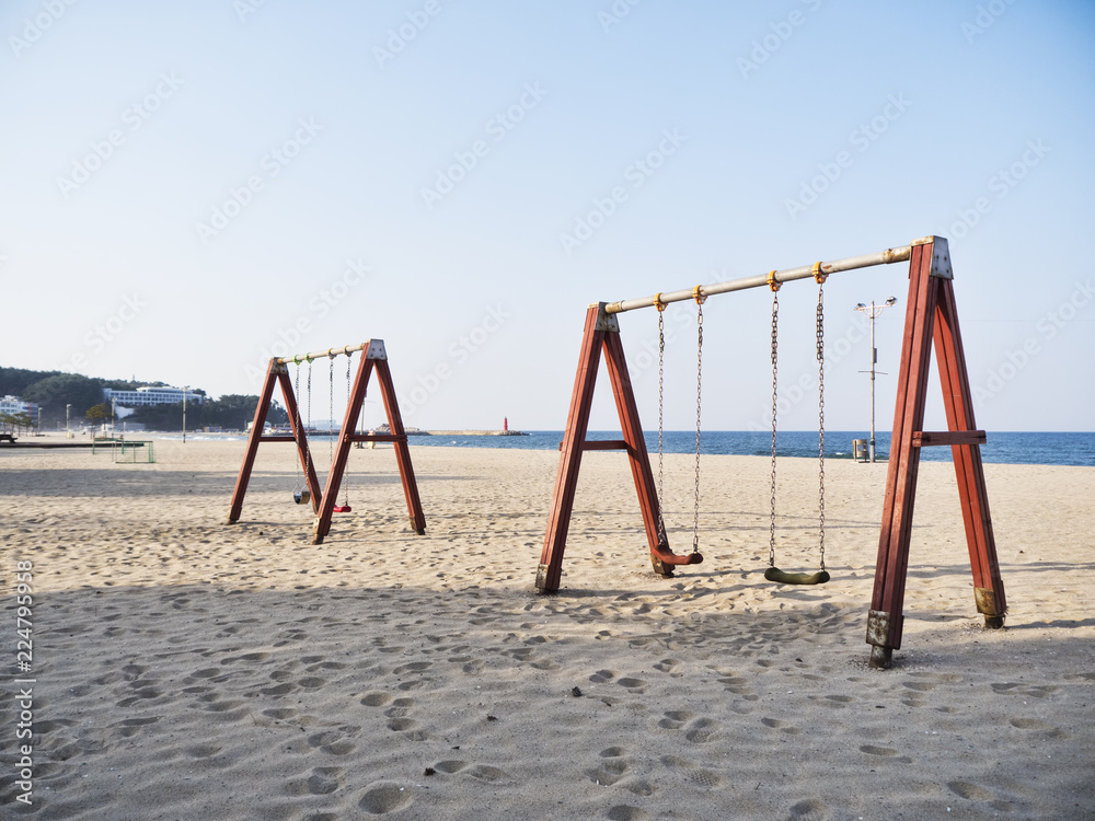 Swings on the beach of Yangyang city, South Korea Swings on the beach of Yangyang city, South Korea