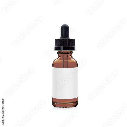 Small amber vape liquid bottle with shadow isolated on white background