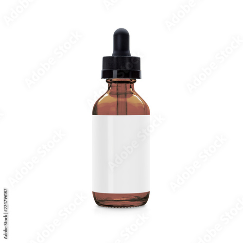 Amber vape liquid bottle with shadow isolated on white background