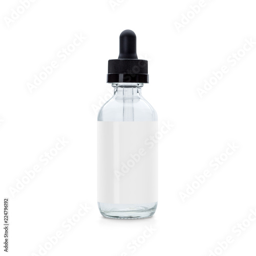 Clear vape liquid bottle with shadow isolated on white background