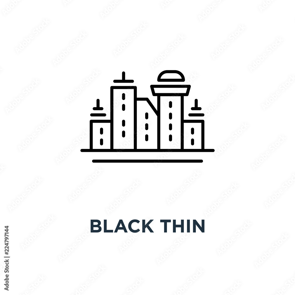 black thin cityscape with skyscrapers icon, symbol of city scape like singapore or new york concept linear stroke simple style modern contour graphic minimal lineart design