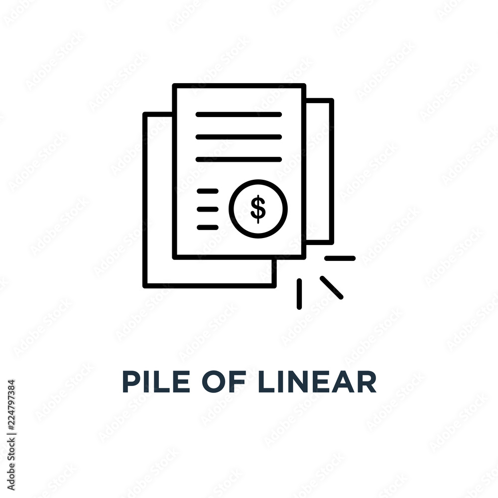 pile of linear invoice or bill documents icon, symbol of dollar banking statement or voucher concept thin trend modern contour accounting logotype graphic stroke art simple design on white pile of linear invoice or bill documents icon, symbol of dollar banking statement or voucher concept thin trend modern contour accounting logotype graphic stroke art simple design on white