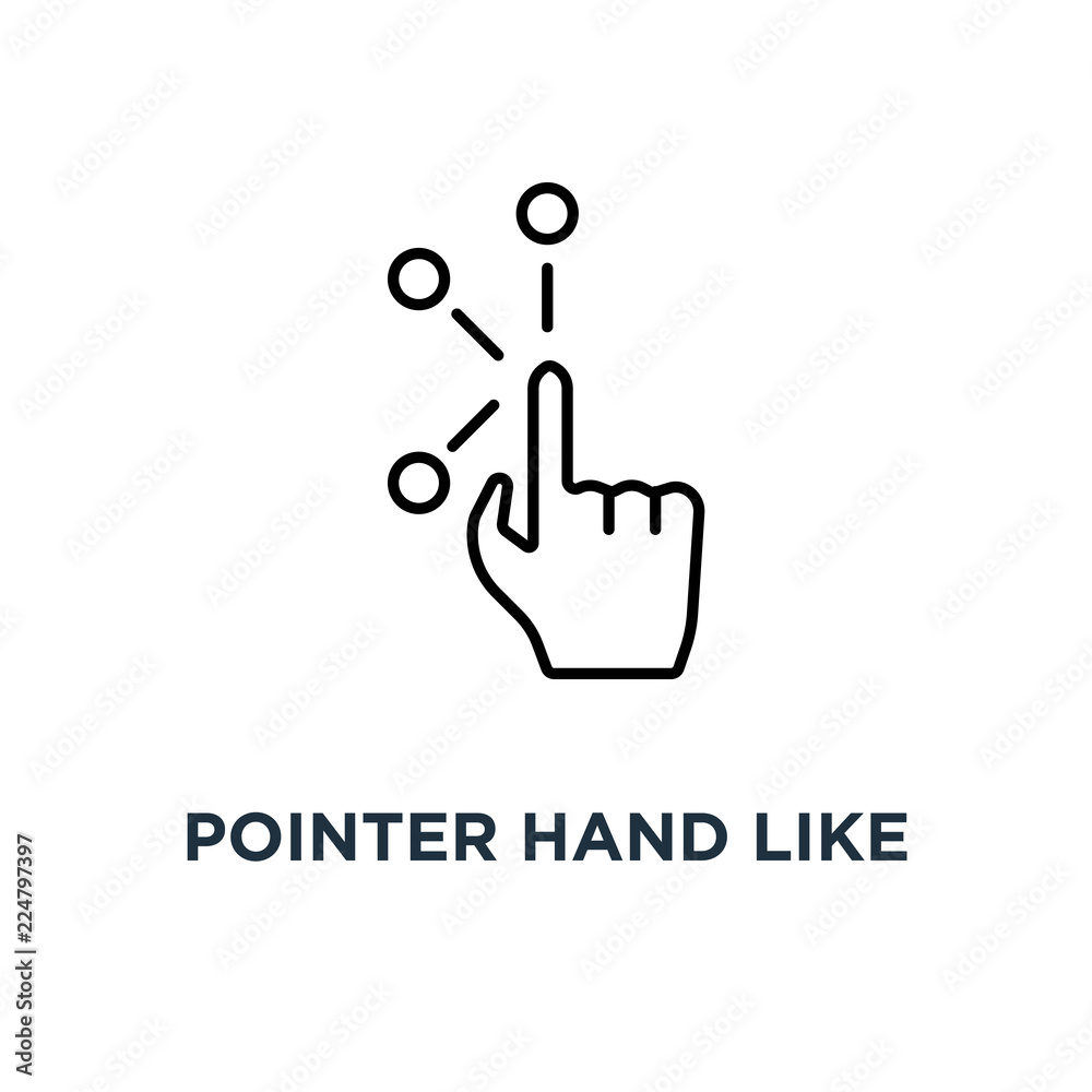 pointer hand like thin click icon, symbol stroke simple style trend modern logotype art graphic lineart design on white concept of arm push or press on button like cursor badge