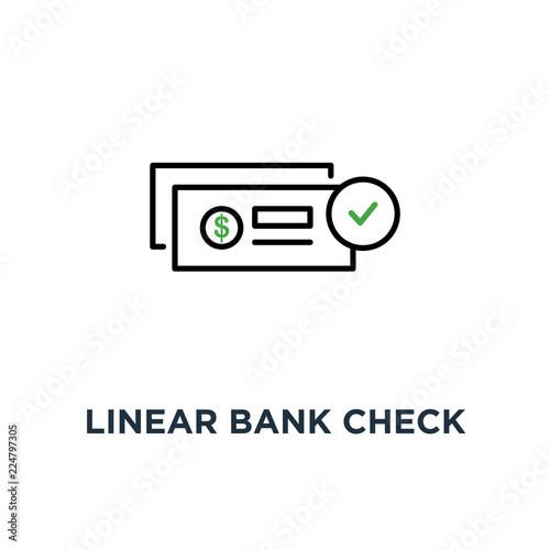 linear bank check like payment icon, symbol of abstract banking checkbook template or chequebook and financial transfers concept contour style trend logotype graphic design