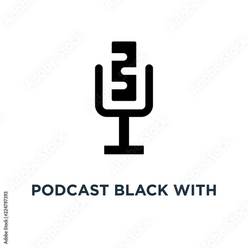 podcast black with speaker icon, symbol simple retro style logotype graphic art design concept of on air record for entertainment and transmit sound voice and music