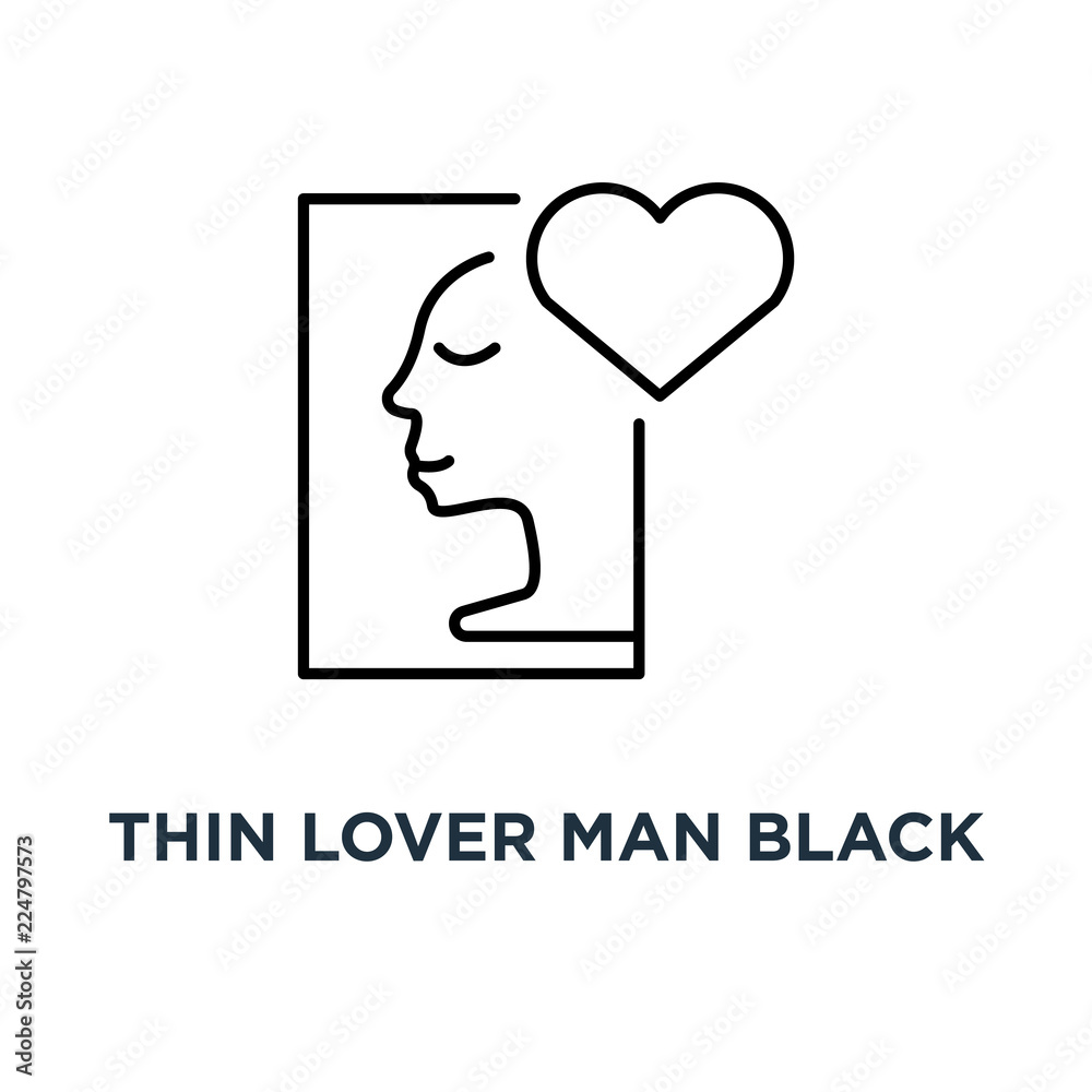 thin lover man black icon, symbol of love or amour good feeling and harmony with smile face concept outline style trend modern contour creative logotype graphic art design on white