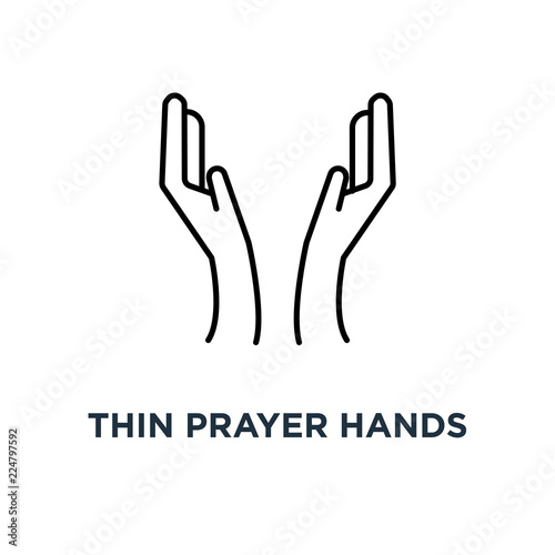 thin prayer hands black icon, symbol of woman body language like mercy or pray in ramadan concept contour style islam dua logotype stroke graphic art design
