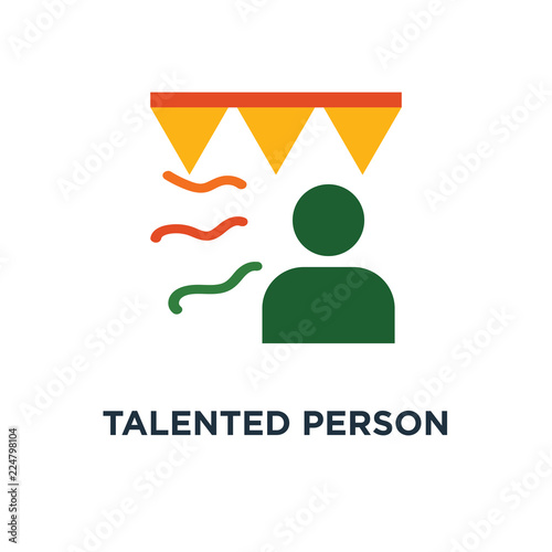 talented person icon. smart student, celebrity cartoon, award ceremony concept symbol design, creativity and potential development, high achievement, self actualization and motivation