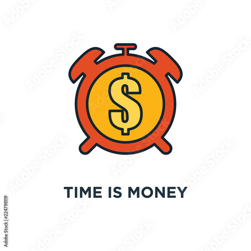 time is money icon. clock and coin, money profit and benefit concept symbol design, long term financial investment, superannuation savings, future income, annual revenue vector illustration