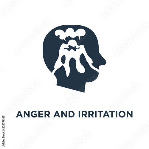 anger and irritation icon. hysteric behavior, volcano eruption in head concept symbol design, feeling mental tension, destructive thoughts, experiencing stress, panic attack vector illustration