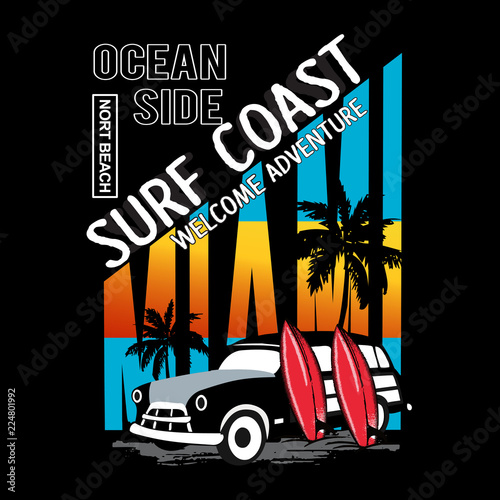 california miami surfing typography t shirt vector