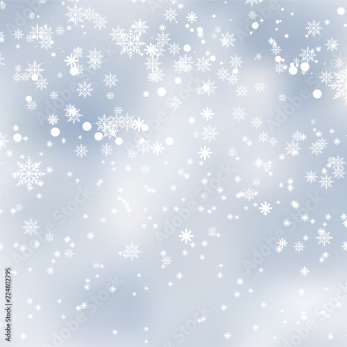 Falling shining snow or snowflakes on blue background for Happy New Year. Vector. © Azad Mammedli