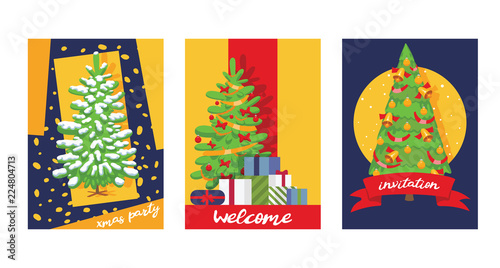 Christmas winter tree bazaar sale vector saleable wintertime Xmas advertisement shopping time big Sales offer banner to buy gifts advertising flyer vector illustration