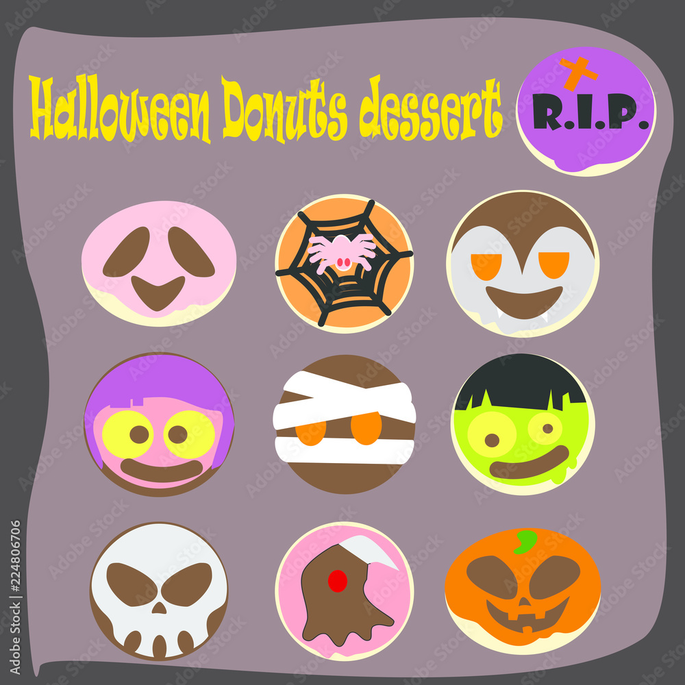 Halloween Donuts flat design elements concept