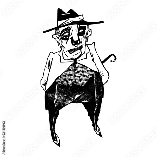 A confident and calm bad guy in a vest a with and came called Siply Bani.