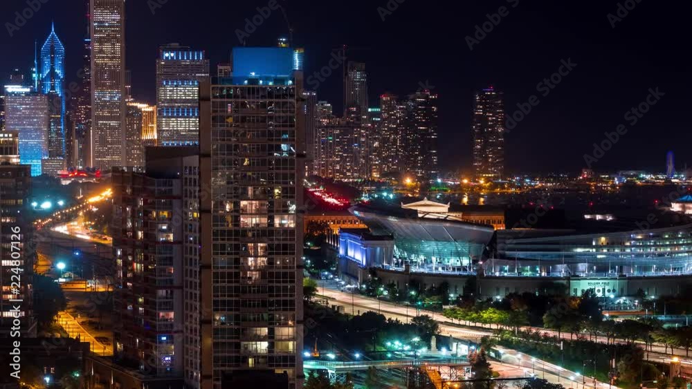 Time-lapse of traffic moving through Chicago at night Time-lapse of traffic moving through Chicago at night