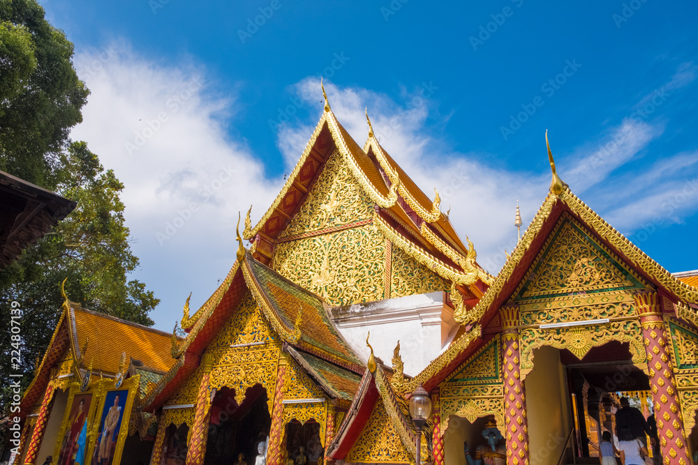 Fototapeta premium Buddhist Temple name Wat Phra That Doi Suthep in Chiang Mai city, Thailand - The most beautiful golden stupa in Thai. ​