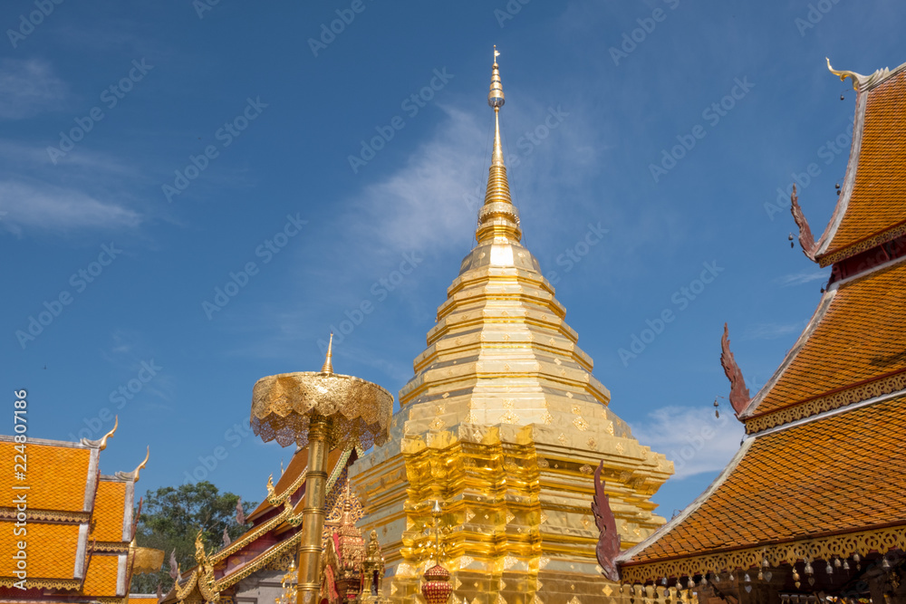 Buddhist Temple name Wat Phra That Doi Suthep in Chiang Mai city, Thailand - The most beautiful golden stupa in Thai. ​