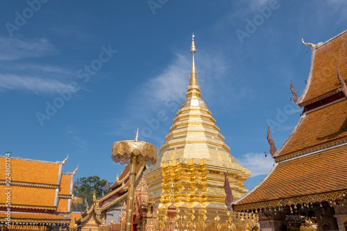 Buddhist Temple name Wat Phra That Doi Suthep in Chiang Mai city, Thailand - The most beautiful golden stupa in Thai. ​