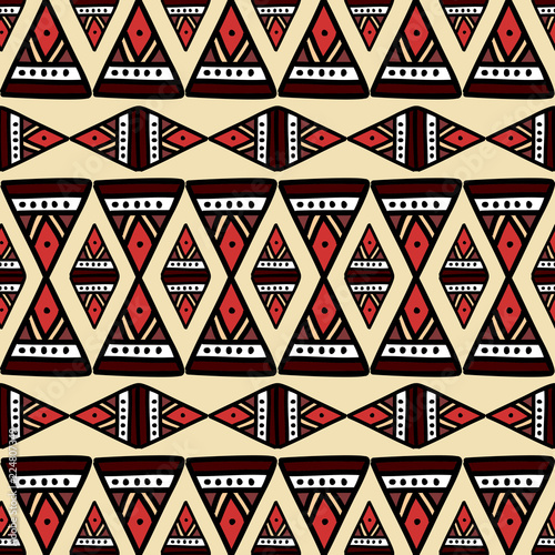 Aztec seamless hand drawn tribal motif pattern vector.