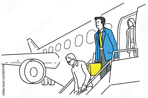 Stepping down from airplane