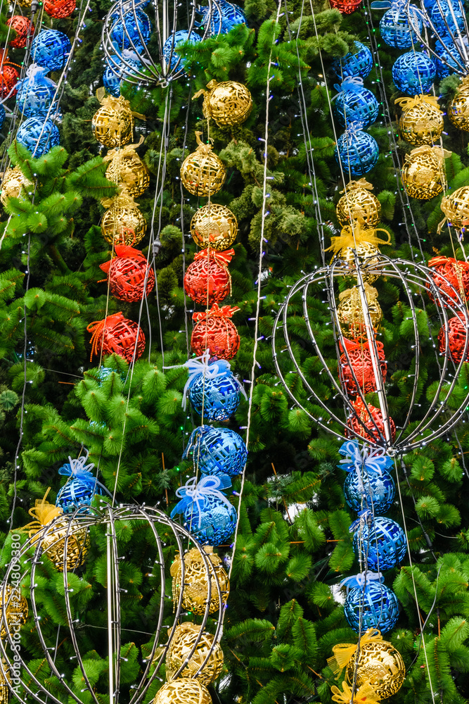 Fototapeta premium Background of christmas tree and decorations