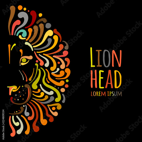 Fototapeta Naklejka Na Ścianę i Meble -  Lion face logo colorful, sketch for your design