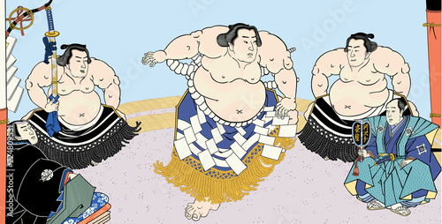 相撲絵　不知火光右エ門　横綱土俵入　浮世絵　歌川国貞